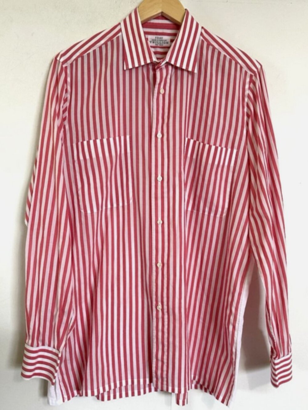 TRILLION Fray Mens Dress Shirt Size II / Med Red White Stripe